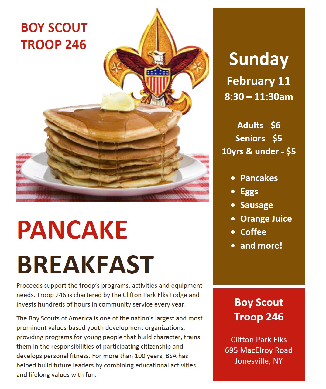 Boy Scout Troop 246 Pancake Breakfast
